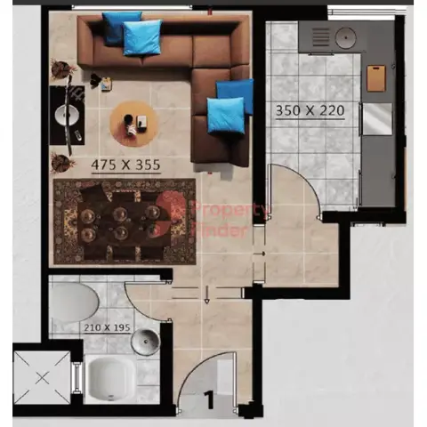 Plattegrond van Studio in Al Ameera Village By GJ Real Estate