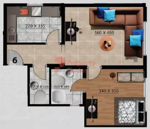 Plattegrond van 1 slaapkamer in Al Ameera Village By GJ Real Estate