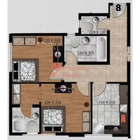 Plattegrond van 2 slaapkamers in Al Ameera Village By GJ Real Estate