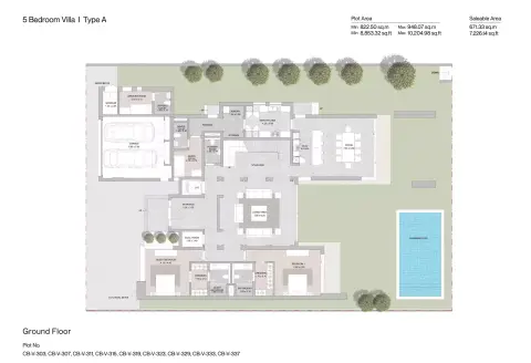 Plattegrond van 5 slaapkamers in Sobha Siniya Island Villas Phases 2