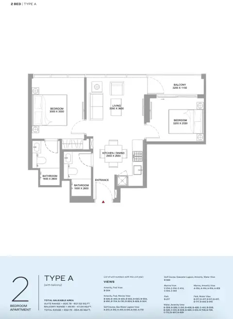 Plattegrond van 2 slaapkamers in Bayfront Marina Residences