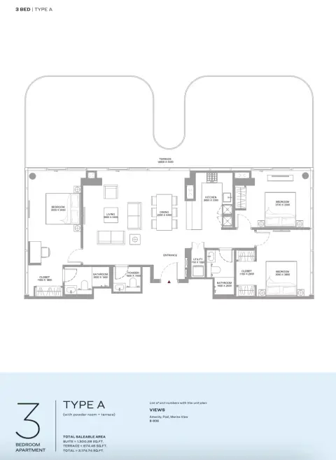 Plattegrond van 3 slaapkamers in Bayfront Marina Residences