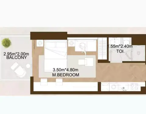 Plattegrond van Studio in Sports View Residence Phase 2 by Al Helal Al Zahaby