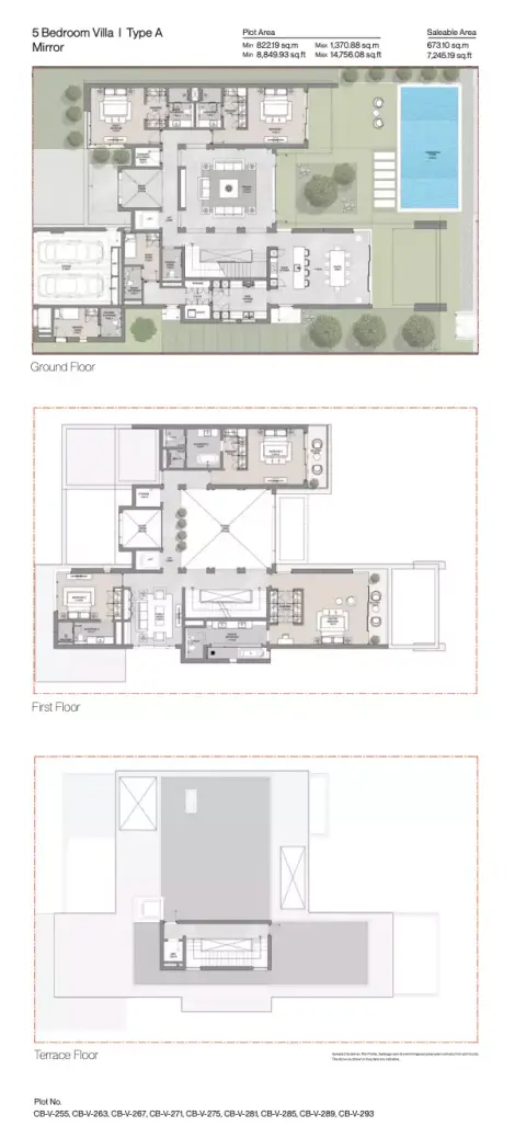 Plattegrond van 5 slaapkamers in Coral Beach Villas
