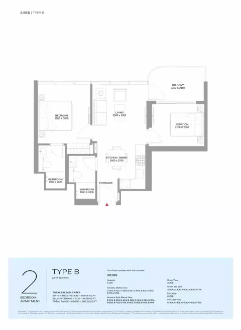 Plattegrond van 2 slaapkamers in Pierside Marina Residences