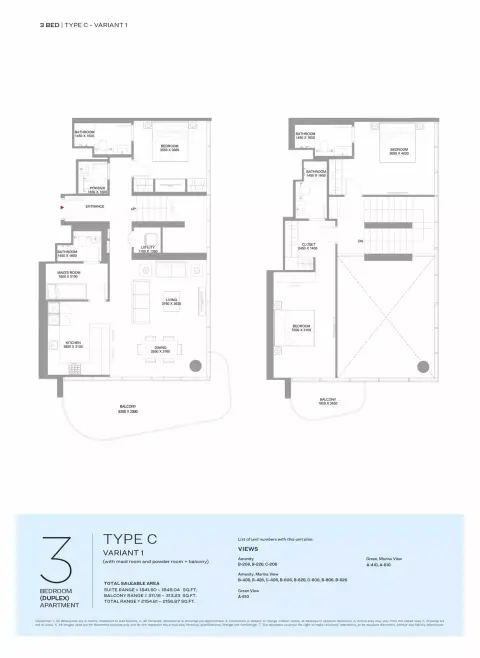 Plattegrond van 3 slaapkamers in Pierside Marina Residences