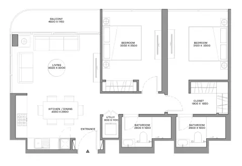 Plattegrond van 2 slaapkamers in Sobha Coraline Beach Residences