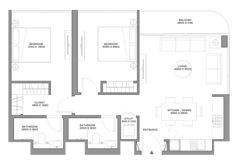 Plattegrond van 2 slaapkamers in Sobha Coraline Beach Residences