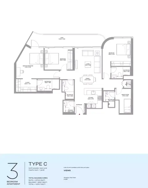 Plattegrond van 3 slaapkamers in Capeside Marina Residences