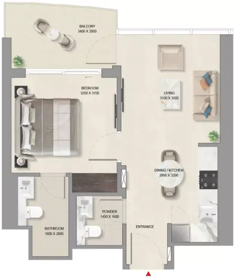 Plattegrond van 1 slaapkamer in AquaCrest