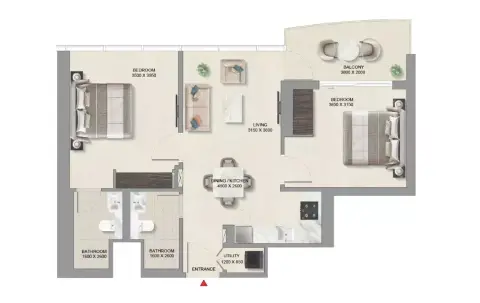 Plattegrond van 2 slaapkamers in AquaCrest