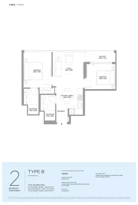 Plattegrond van 2 slaapkamers in Pearlside Marina Residences