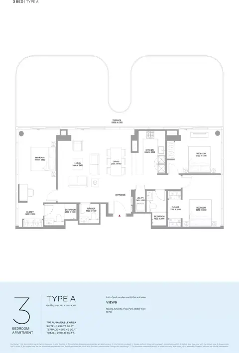 Plattegrond van 3 slaapkamers in Pearlside Marina Residences