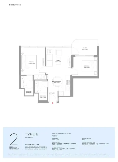 Plattegrond van 2 slaapkamers in Bayside Marina Residences