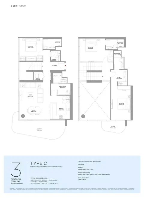 Plattegrond van 3 slaapkamers in Bayside Marina Residences