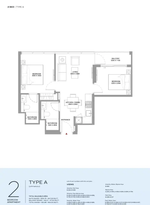 Plattegrond van 2 slaapkamers in Canalside Marina Residences
