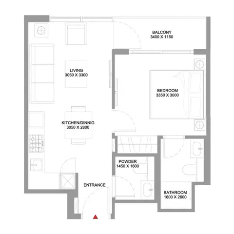 Plattegrond van 1 slaapkamer in Starline Beach Residences