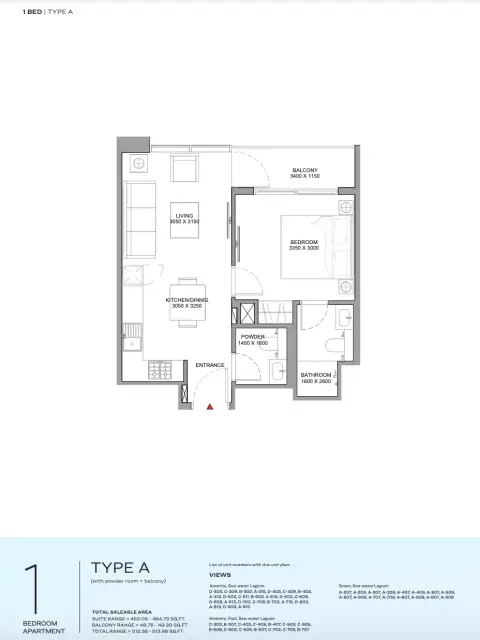 Plattegrond van 1 slaapkamer in Florine Beach Residences