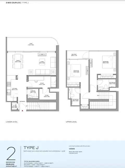 Plattegrond van 2 slaapkamers in Florine Beach Residences