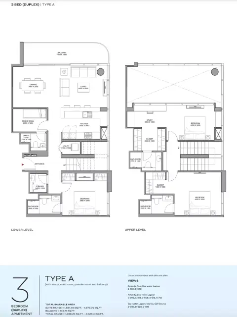 Plattegrond van 3 slaapkamers in Florine Beach Residences