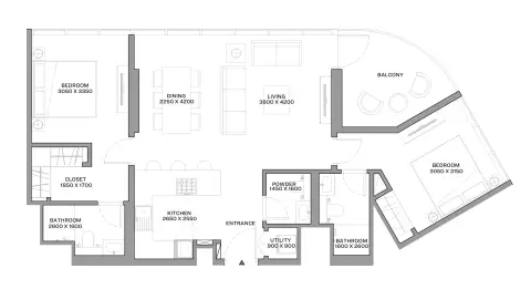 Plattegrond van 2 slaapkamers in Aquamarine Beach Residences