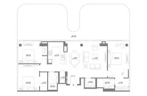 Plattegrond van 3 slaapkamers in Coastline Beach Residences