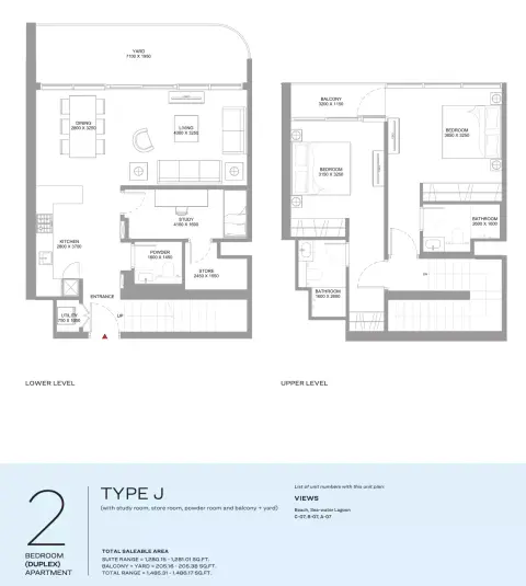 Plattegrond van 2 slaapkamers in Coastline Beach Residences