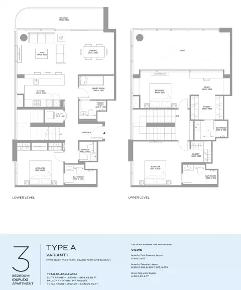 Plattegrond van 3 slaapkamers in Coastline Beach Residences
