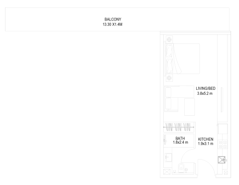 Plattegrond van Studio in Delphine Beach Residences