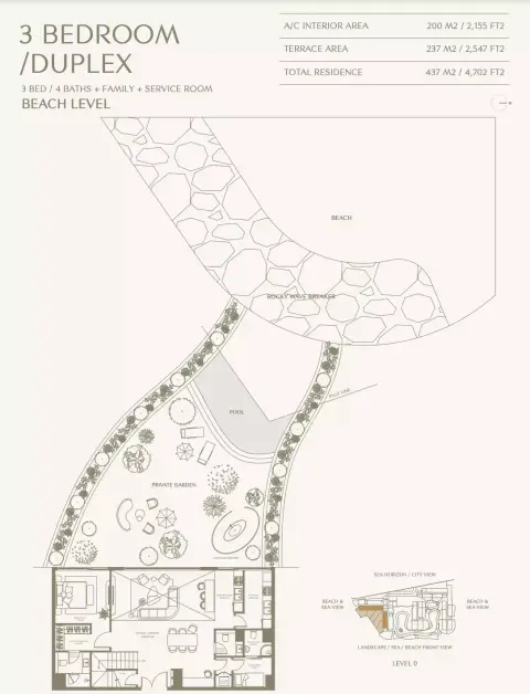 Plattegrond van 3 slaapkamers in Aya Beachfront Residences