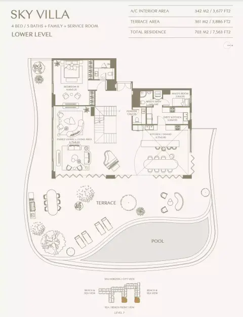 Plattegrond van 4 slaapkamers in Aya Beachfront Residences
