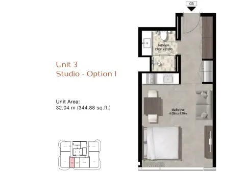 Plattegrond van Studio in Azha Millennium Residences