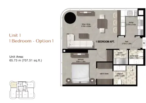 Plattegrond van 1 slaapkamer in Azha Millennium Residences