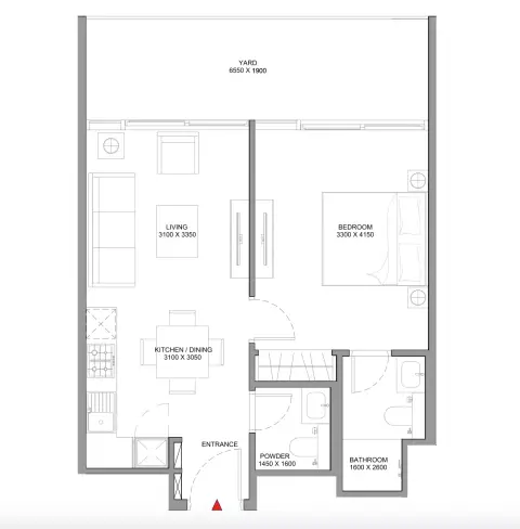 Plattegrond van 1 slaapkamer in Selene Beach Residences