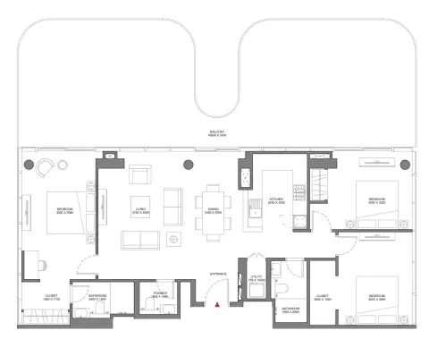 Plattegrond van 3 slaapkamers in Selene Beach Residences
