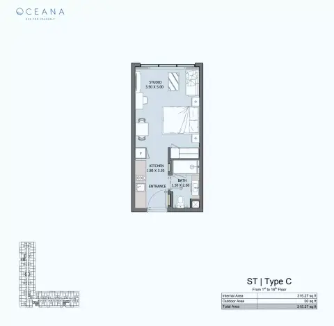 Plattegrond van Studio in Oceana