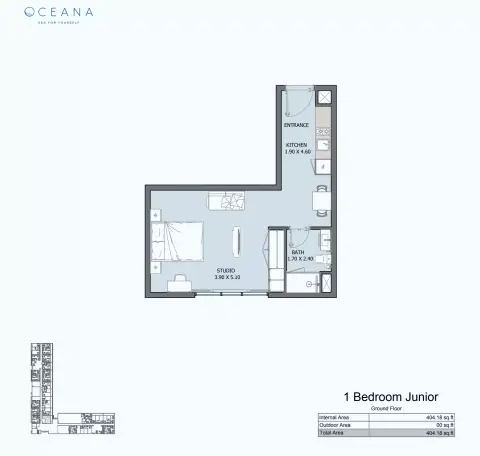 Plattegrond van 1 slaapkamer in Oceana