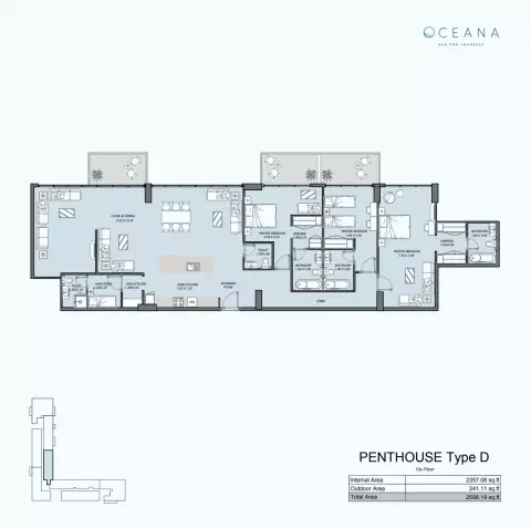 Plattegrond van 3 slaapkamers in Oceana