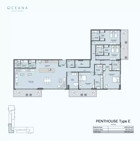 Plattegrond van 4 slaapkamers in Oceana