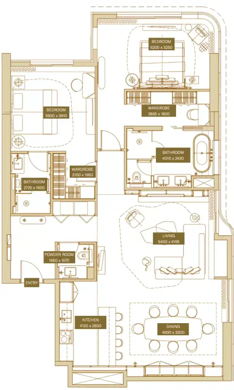 Plattegrond van 2 slaapkamers in Sofitel Residences By Azha