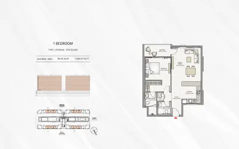 Plattegrond van 1 slaapkamer in Azha Park Residences
