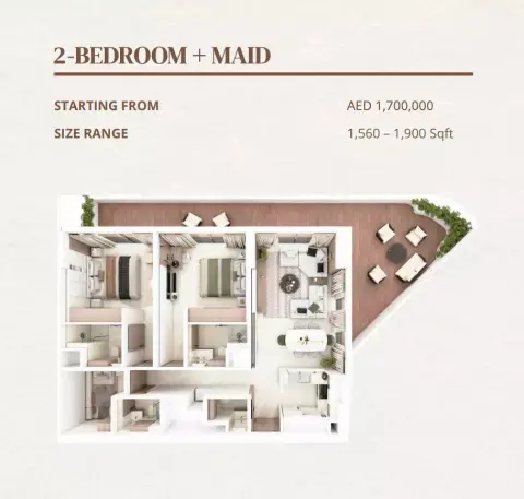 Plattegrond van 2 slaapkamers in Barari Gate