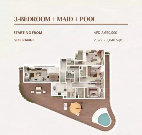 Plattegrond van 3 slaapkamers in Barari Gate