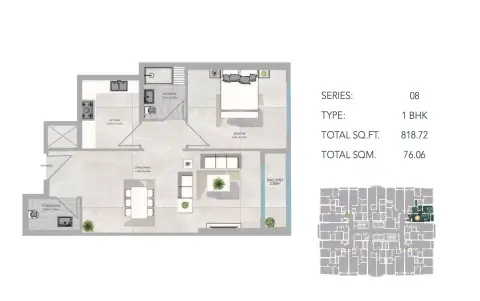Plattegrond van 1 slaapkamer in Azha Views Residences