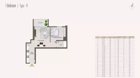 Plattegrond van 1 slaapkamer in Nexara Tower
