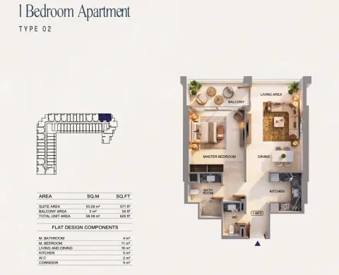 Plattegrond van 1 slaapkamer in Binghatti Starfall