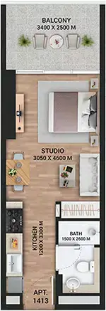 Plattegrond van Studio in Empire Lake view
