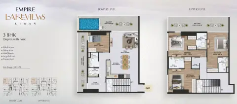Plattegrond van 3 slaapkamers in Empire Lake view