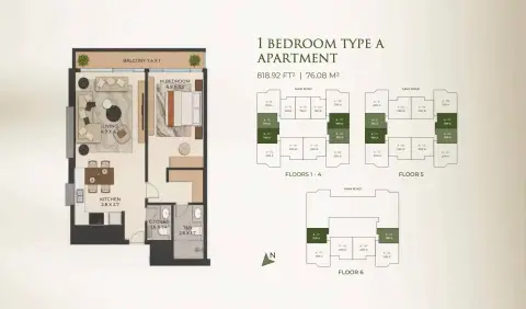 Plattegrond van 1 slaapkamer in Cresswell Homes