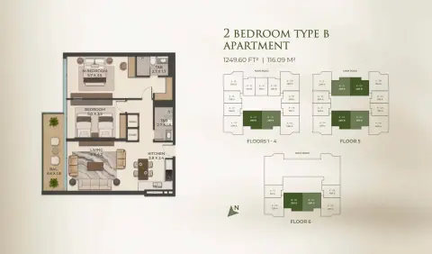 Plattegrond van 2 slaapkamers in Cresswell Homes